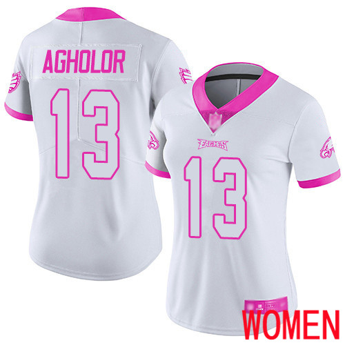 Women Philadelphia Eagles #13 Nelson Agholor Limited White Pink Rush Fashion NFL Football Jersey